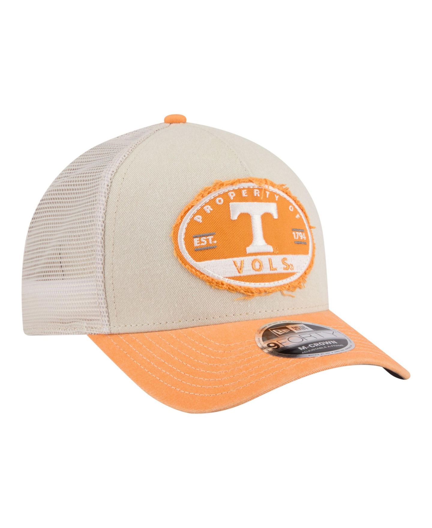 Мужская кепка New Era Stone/Tennessee Orange Tennessee Volunteers Frayed Patch 9FORTY M-Crown A-Frame Trucker Adjustable Hat — фото 3