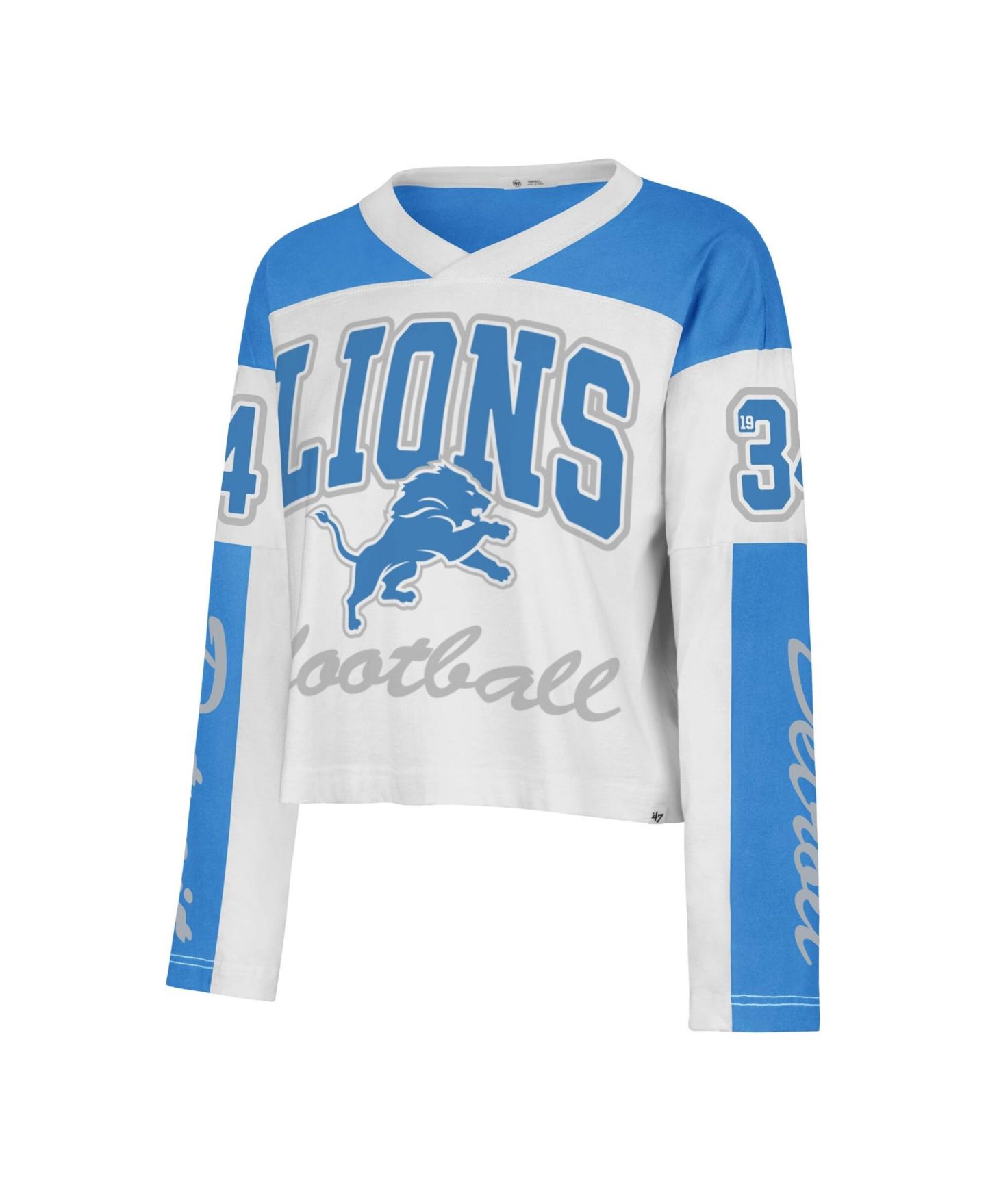 Женская футболка '47 Brand White Detroit Lions Exclamation Metro V-Neck Long Sleeve Jersey, цвет: Белый — фото 2