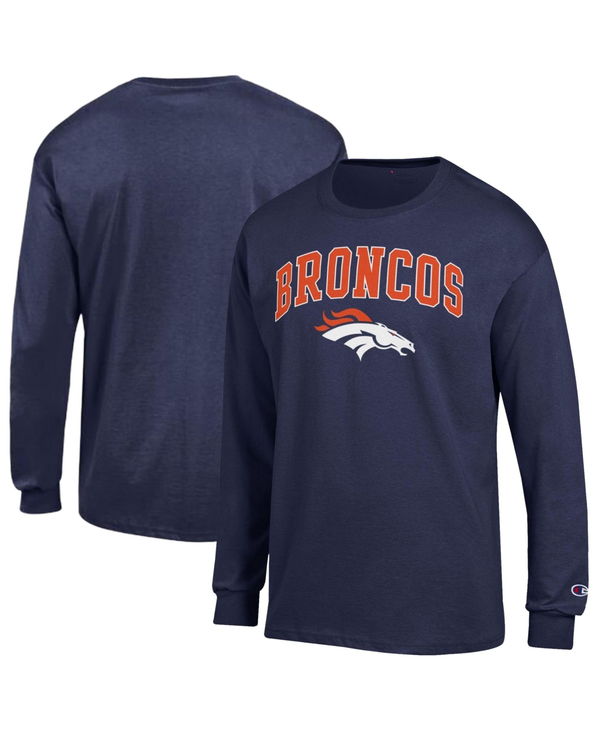Champion Men's Denver Broncos Long Sleeve Screen-Print T-Shirt - Navy