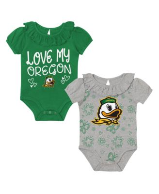 Baby Boys and Girls  Green/Gray Oregon Ducks Two-Pack Playtime Ruffle Bodysuit Set