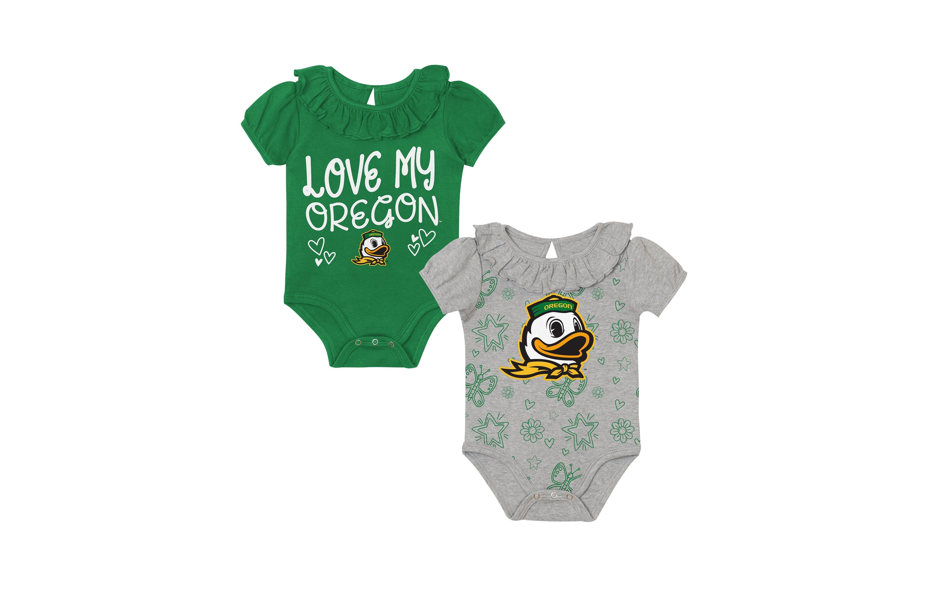 Outerstuff Baby Boys' and Girls' Playtime Short-Sleeve Ruffle Oregon Ducks Bodysuits, 2-Piece Set