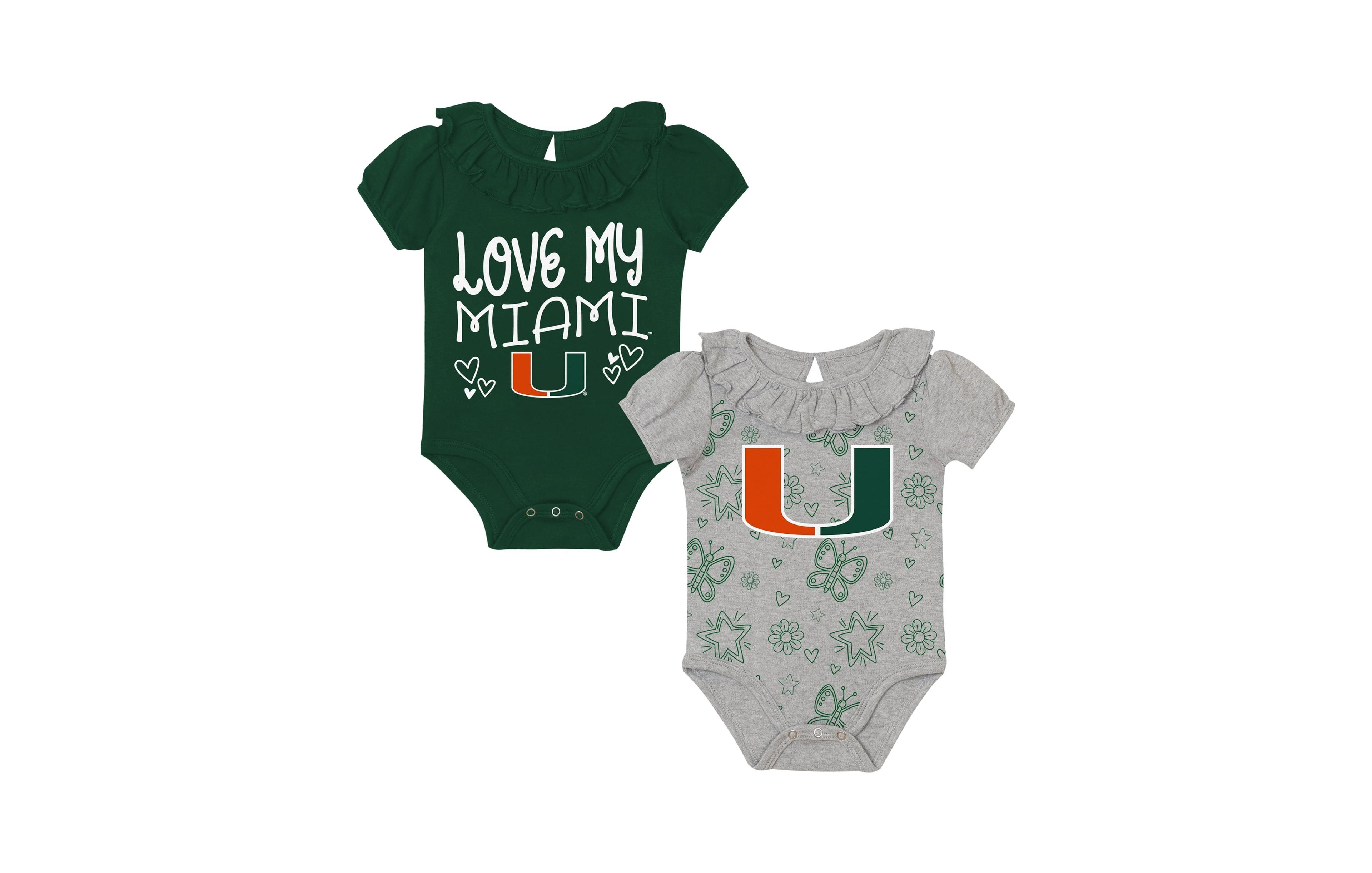 Outerstuff Baby Girls' Miami Hurricanes Playtime Ruffle Short-Sleeve Bodysuits, 2-Piece Set