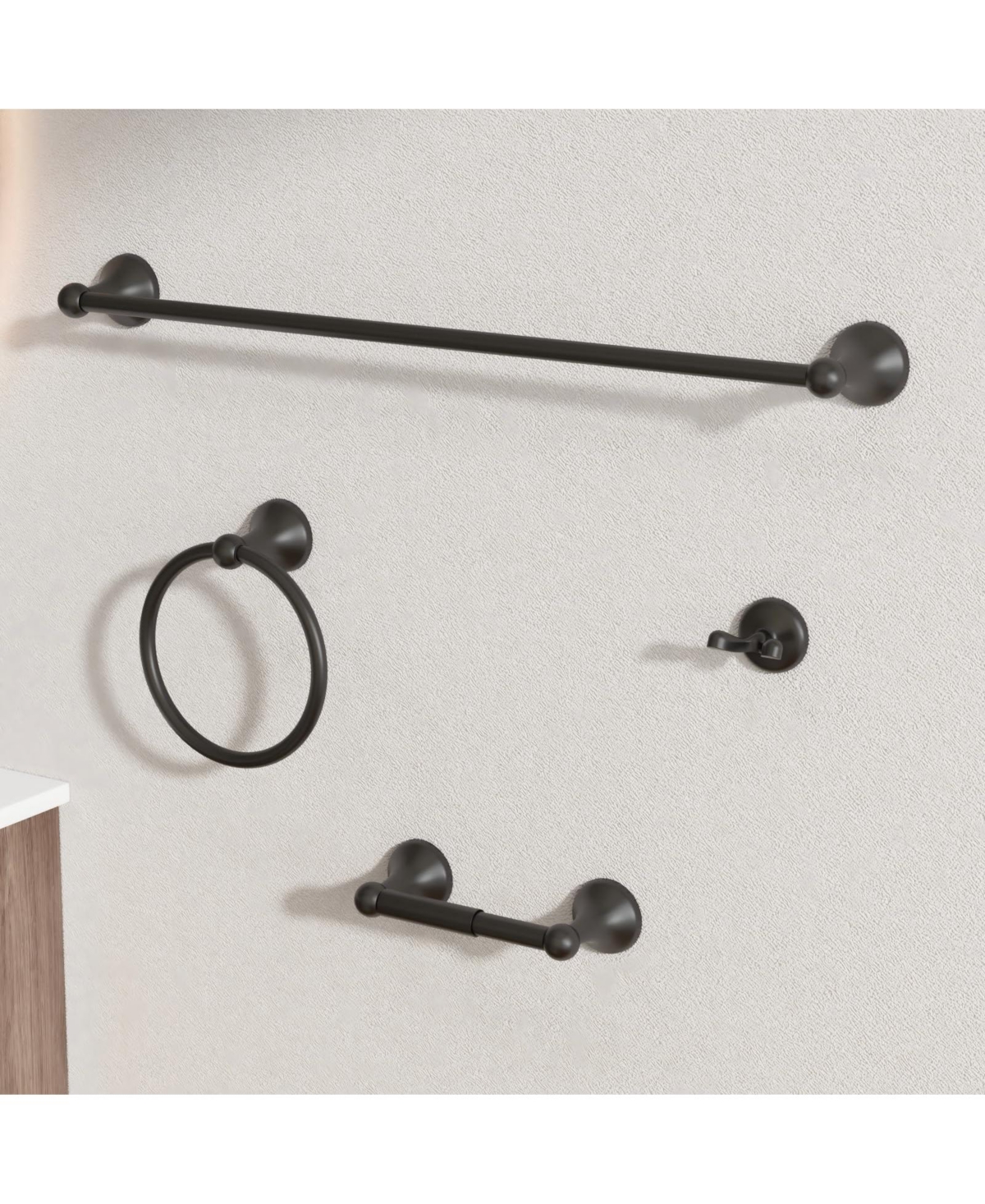 Cyqbd 4 Pieces Bathroom Accessory Set Towel Bar Hardware Wall Mounted - Matte black
