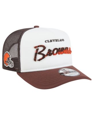 Men's White/Brown Cleveland Browns Foam A-Frame 9FIFTY Snapback Trucker Hat