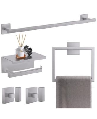 5Pieces 23.6" Bathroom Hardware Set Towel Bar Toilet Paper Holder Shelf