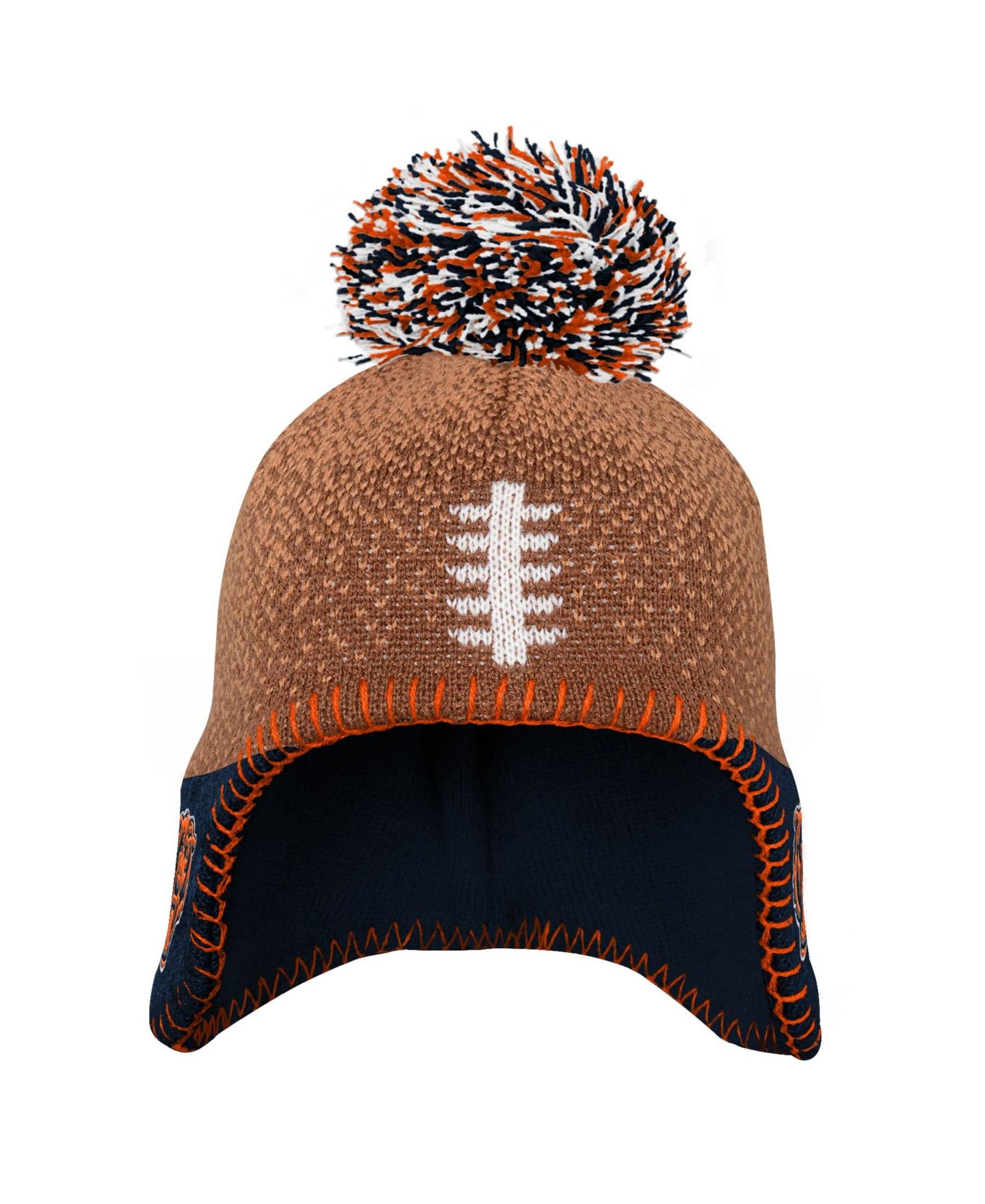 Детская вязаная шапка Outerstuff Chicago Bears с футбольным шлемом для малышей, коричневая — фото 2