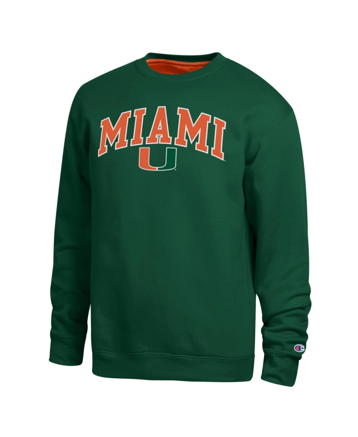 Champion Men's Miami Hurricanes Crew-Neck Long-Sleeve Graphic Sweatshirt - Green