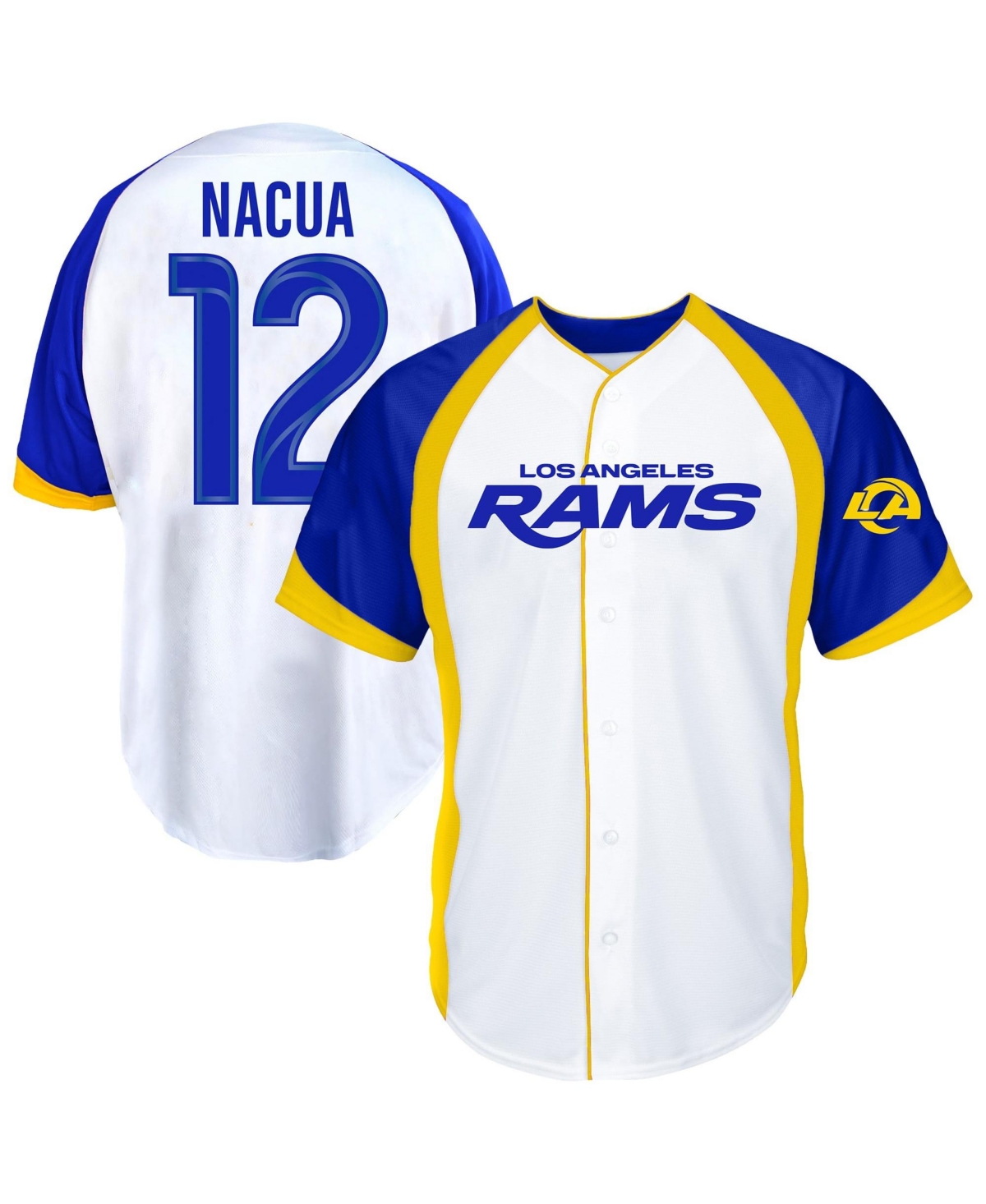 Fanatics Men's Big & Tall Los Angeles Rams Puka Nacua Button-Up Raglan-Sleeve Jersey