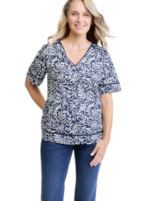 Women's Printed V-Neck Knit Top