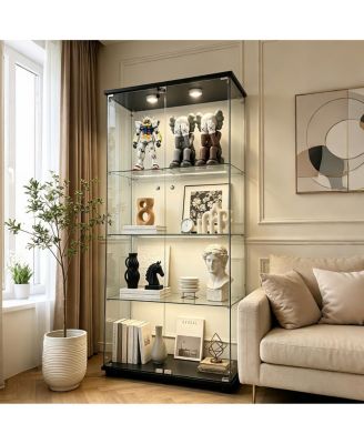 4-Tier Glass Display Cabinet with Lights and Lock,