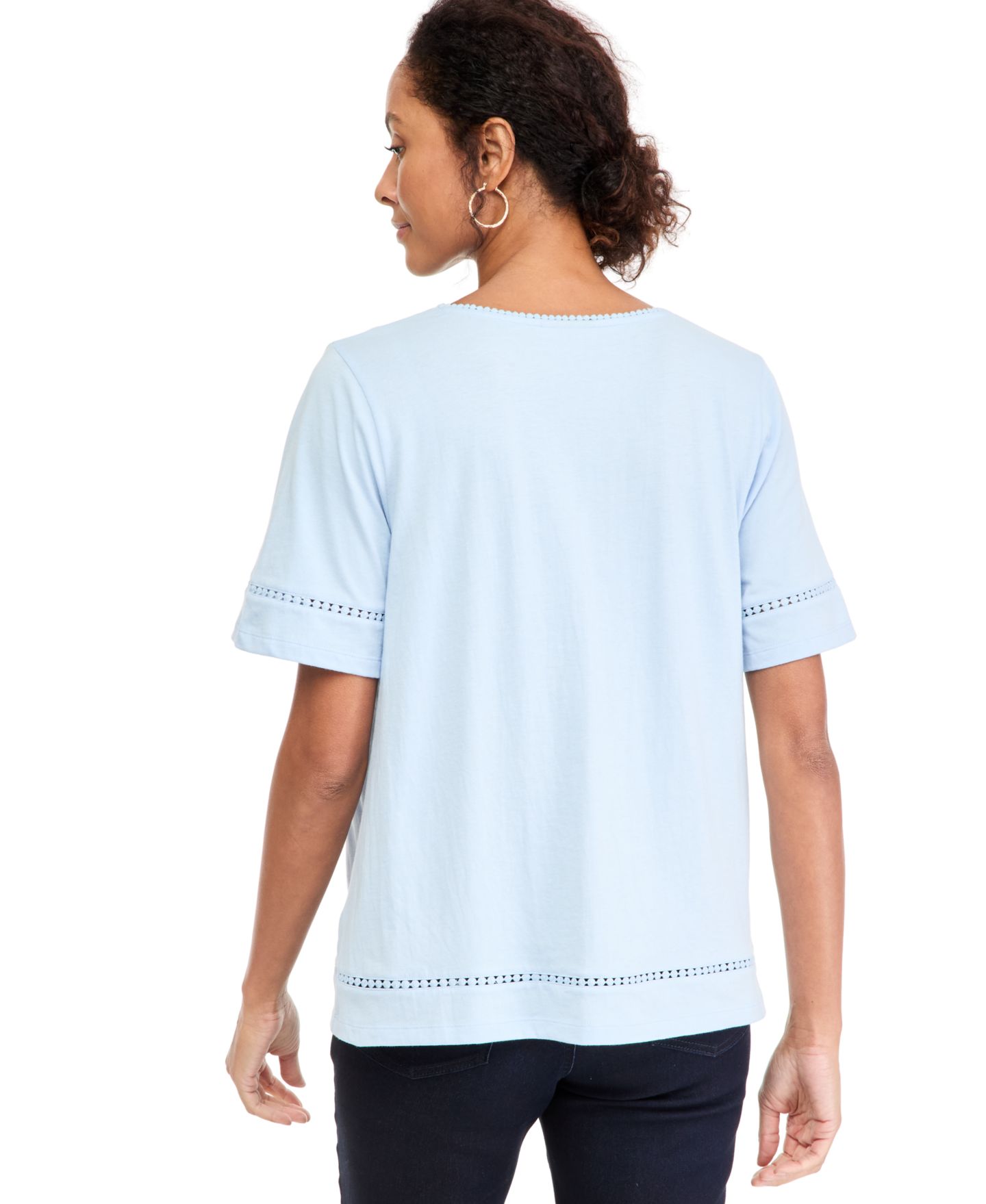 Женский топ Style & Co Petite V-Neck Pom-Pom Trim, цвет: Pale French — фото 3