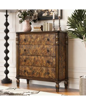 Farmhouse 4-Drawer Wooden Dresser for Bedroom, Walnut