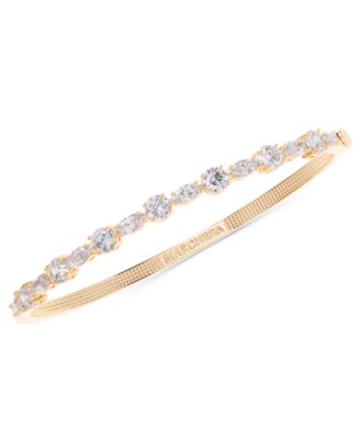 Metal-Tone Cubic Zirconia Hinged Bangle Bracelet