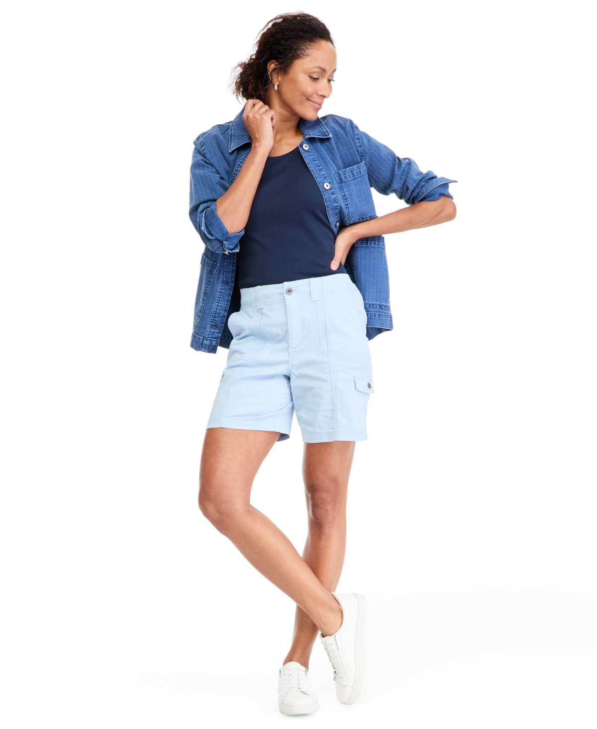 Style & Co Women's Mid-Rise Comfort-Waist Cargo Shorts, Macy's Exclusive - Pale French Blue