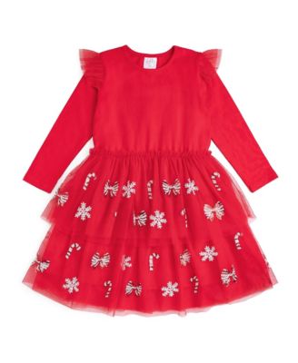 Girls' 4-16 Peppermint Swirl Long-Sleeve Holiday Sequin Tutu Dress