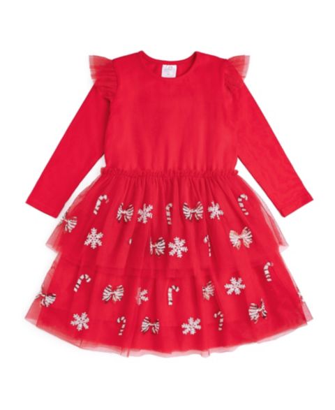 Платье Sweet Wink Peppermint Swirl Long-Sleeve Holiday Sequin Tutu Dress для девочек, цвет: Красный