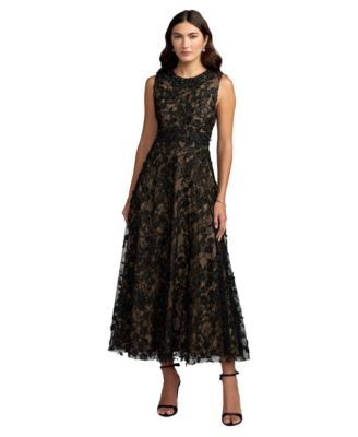 Women's Floral-Embroidered High Neck A-Line Lace Dress