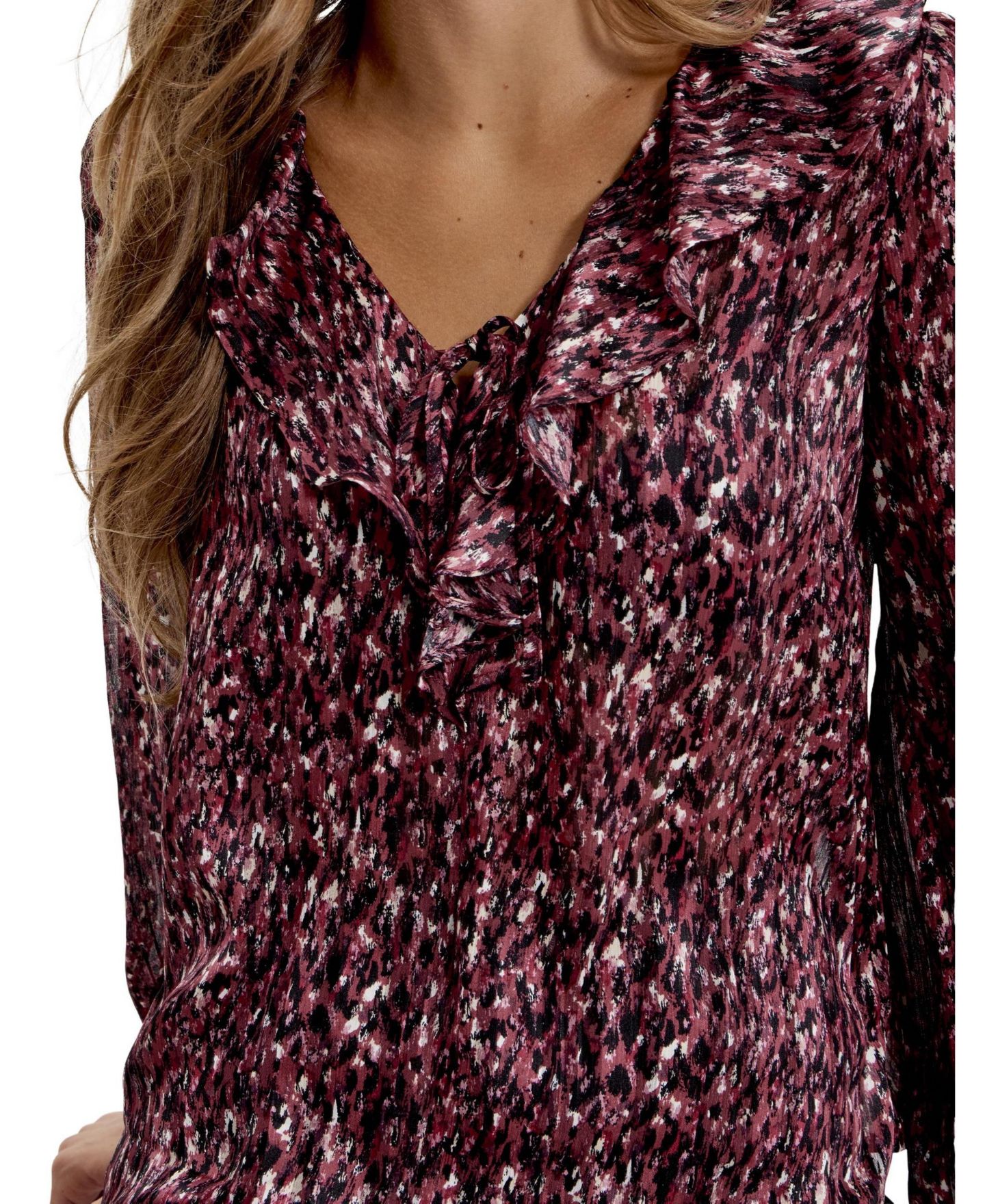 Женская блузка Finery London Trinity Printed V-Neck Long-Sleeve Chiffon, цвет: Бордовый — фото 5