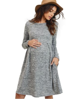 Maternity Long-Sleeve Empire-Waist Pocket Dress