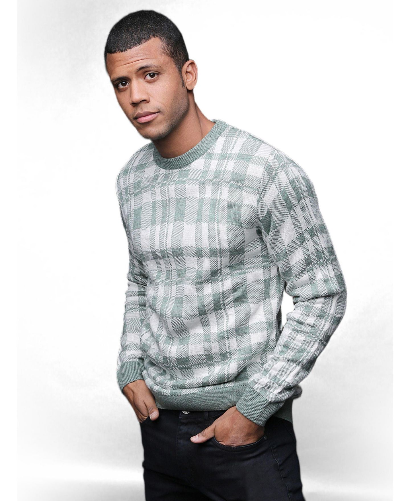 Мужские свитеры Cahoot Campus Sutra Men Stylish Checks Casual Sweaters, цвет: Зелёный клетчатый — фото 2
