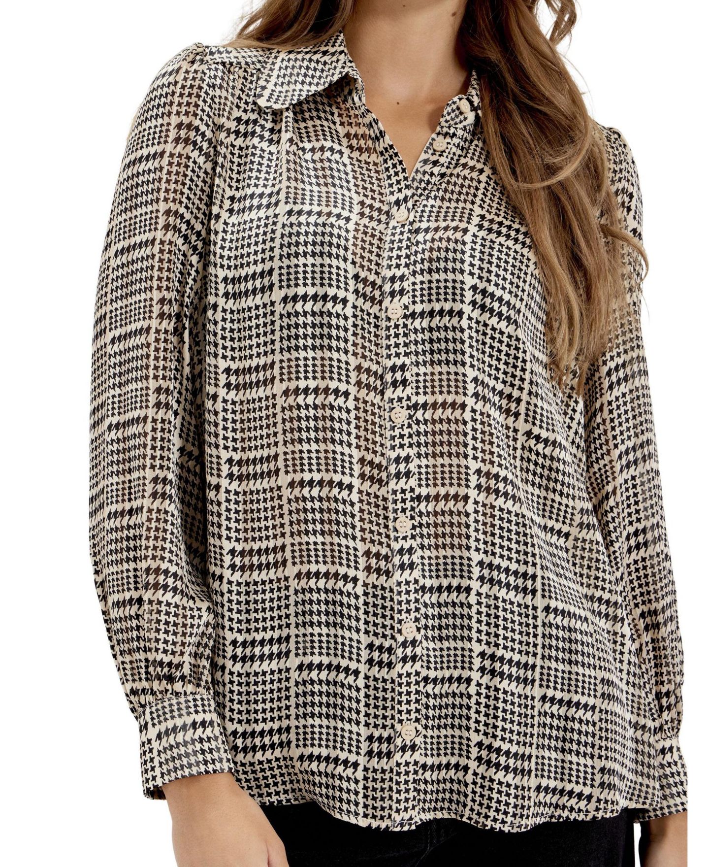 Женская блузка Finery London Melina Long Sleeve Chiffon, цвет: Бежевая гусиная лапка — фото 5