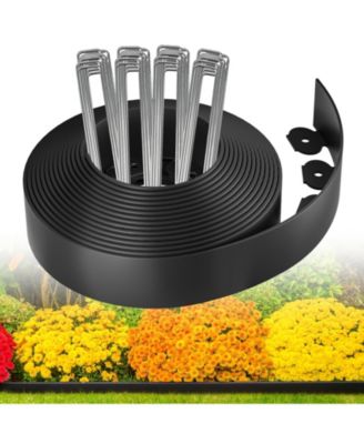 Plastic Garden Edging Border with 100 U-shaped Metal Stakes for Yard Landscaping