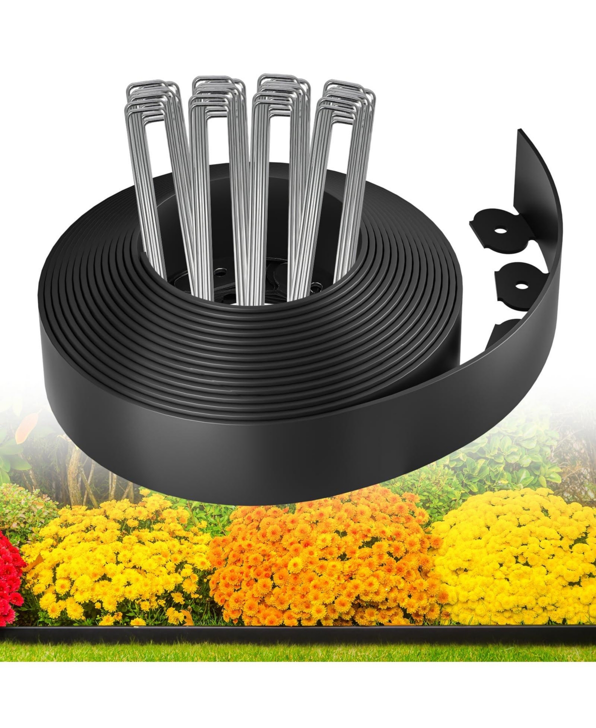 Aofar Plastic Garden Edging Border with 100 U-shaped Metal Stakes for Yard Landscaping