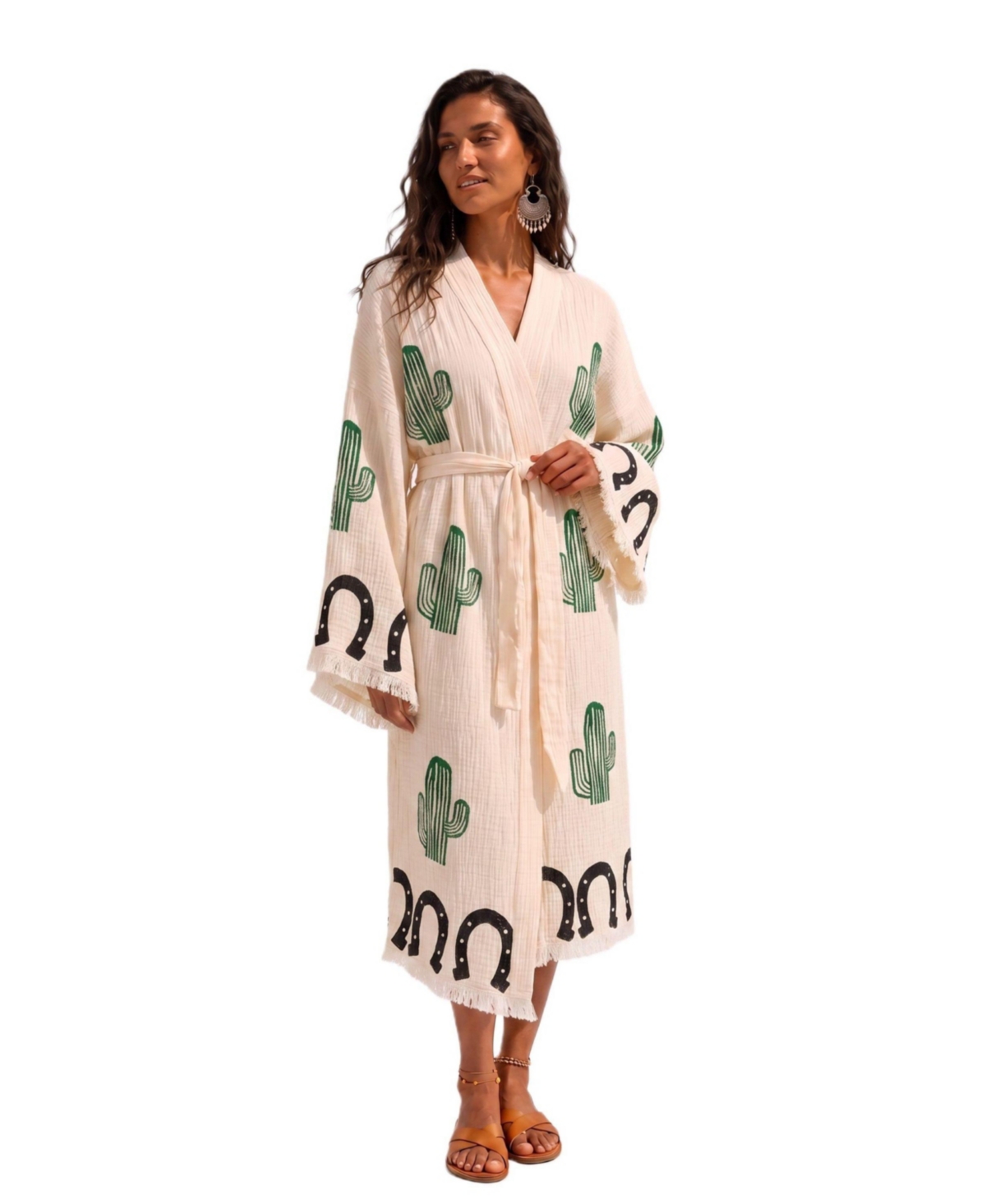 Tutunaki Women's Sierra Cowgirl Printed Fringed Festival Robe