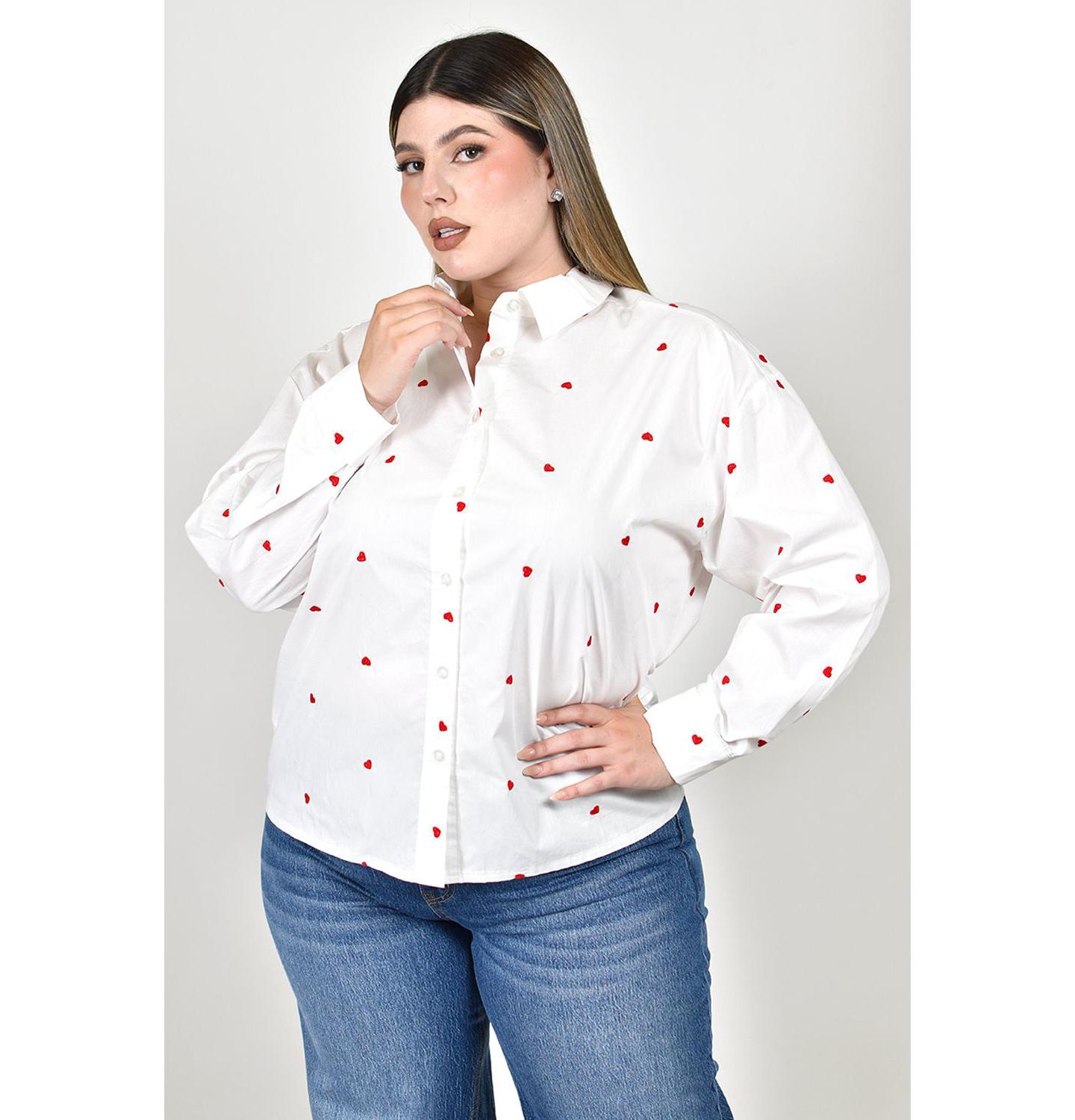 Женская рубашка Roman Fashion Heart-Embroidered Button-Up, цвет: Белый — фото 2