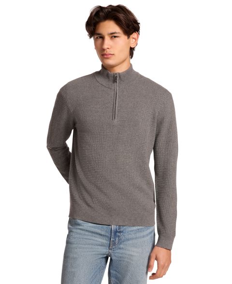 Мужской свитер Michael Kors Quarter-Zip Waffle-Knit, цвет: Пепельный меланжевый