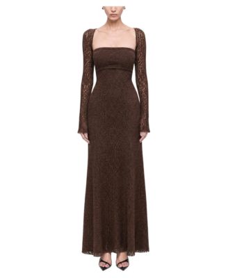 Women's Long-Sleeve Square-Neck Eyelet Lace Maxi Dress