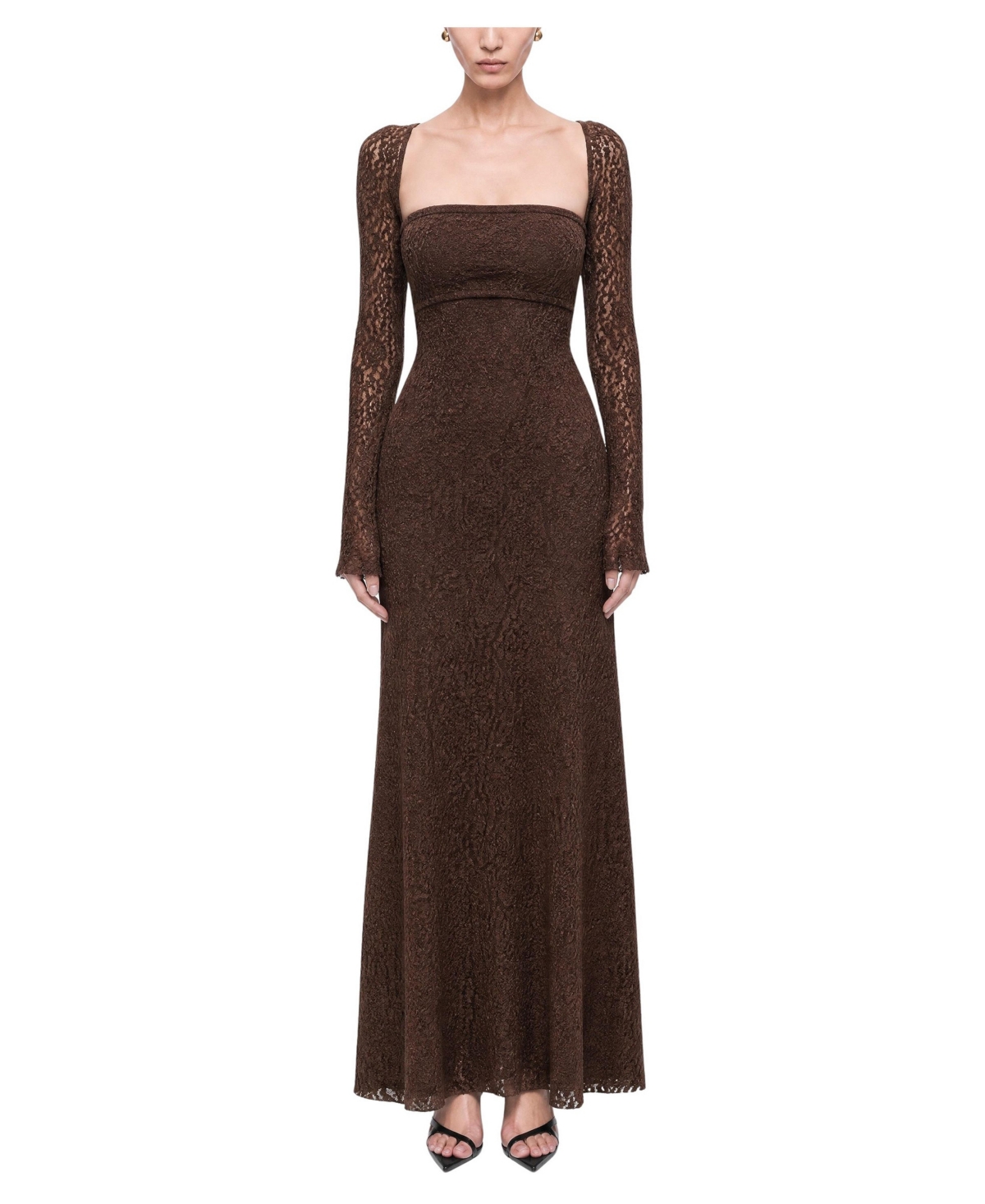 Nocturne Women's Long-Sleeve Square-Neck Eyelet Lace Maxi Dress