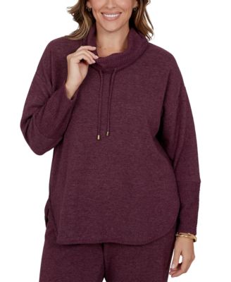 Plus Size Cowl-Neck Long-Sleeve Oversized Top