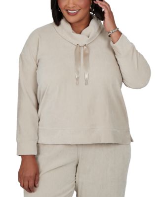 Plus Size Cowl Neck Ribbed-Knit Long-Sleeve Pullover