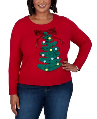 Plus Size Holiday Ruffle Crewneck Pullover