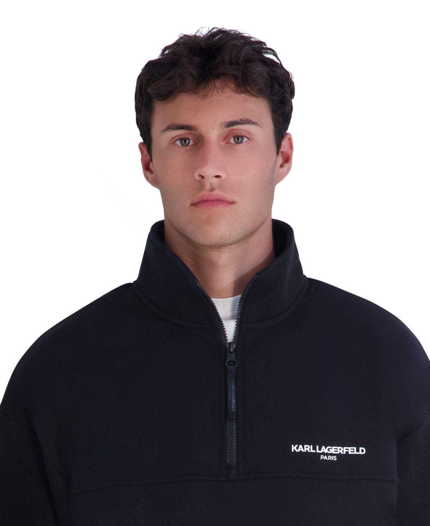 Мужская толстовка KARL LAGERFELD PARIS Quarter-Zip Mock-Neck Fleece, цвет: Чёрный — фото 4