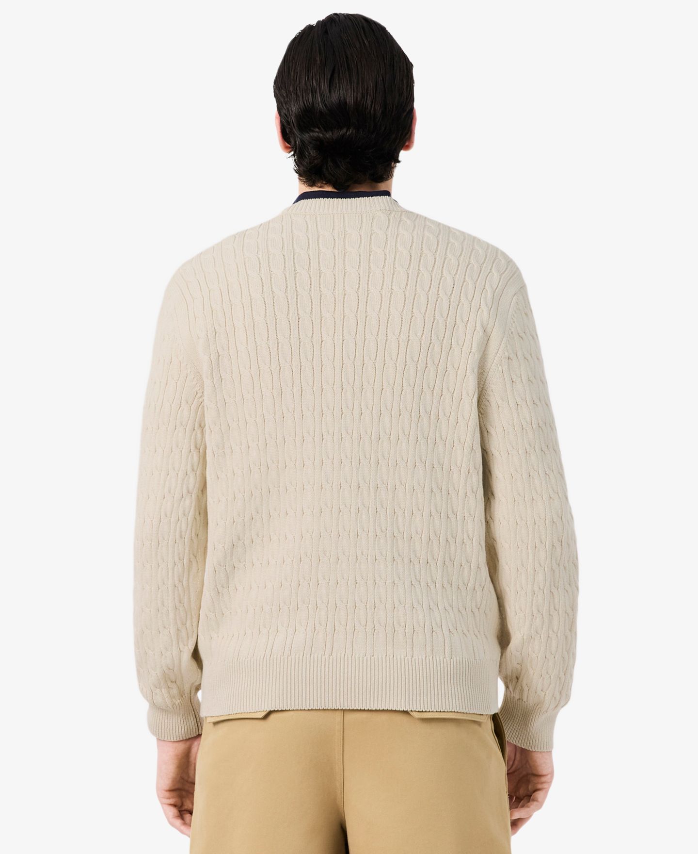 Мужской свитер Lacoste Cable-Knit Intarsia-Logo Crewneck Pullover, цвет: Naturel Cl — фото 4
