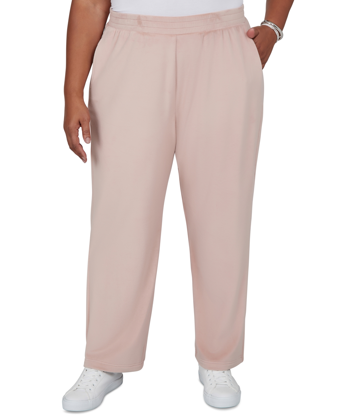 Alfred Dunner Plus Size Pull-On Straight-Leg Elastic-Waist Faux Suede Pants - Rose