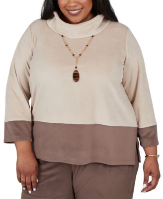Plus Size Calm Luxe 3/4-Sleeve Cowl-Neck Colorblock Blouse