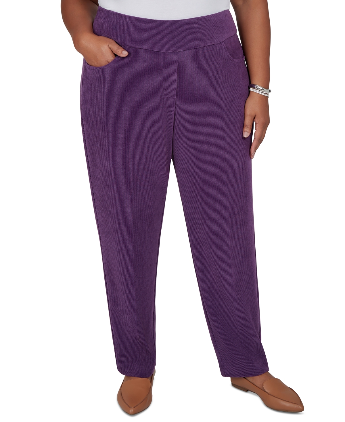 Alfred Dunner Plus Size Corduroy Straight Pull-On Pants - Amthyst