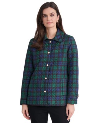 Women's Triple Diamond Quilted Plaid Faux Leather-Trim Jacket