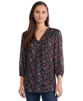 Women's 3/4-Sleeve V-Neck Floral-Print Tunic