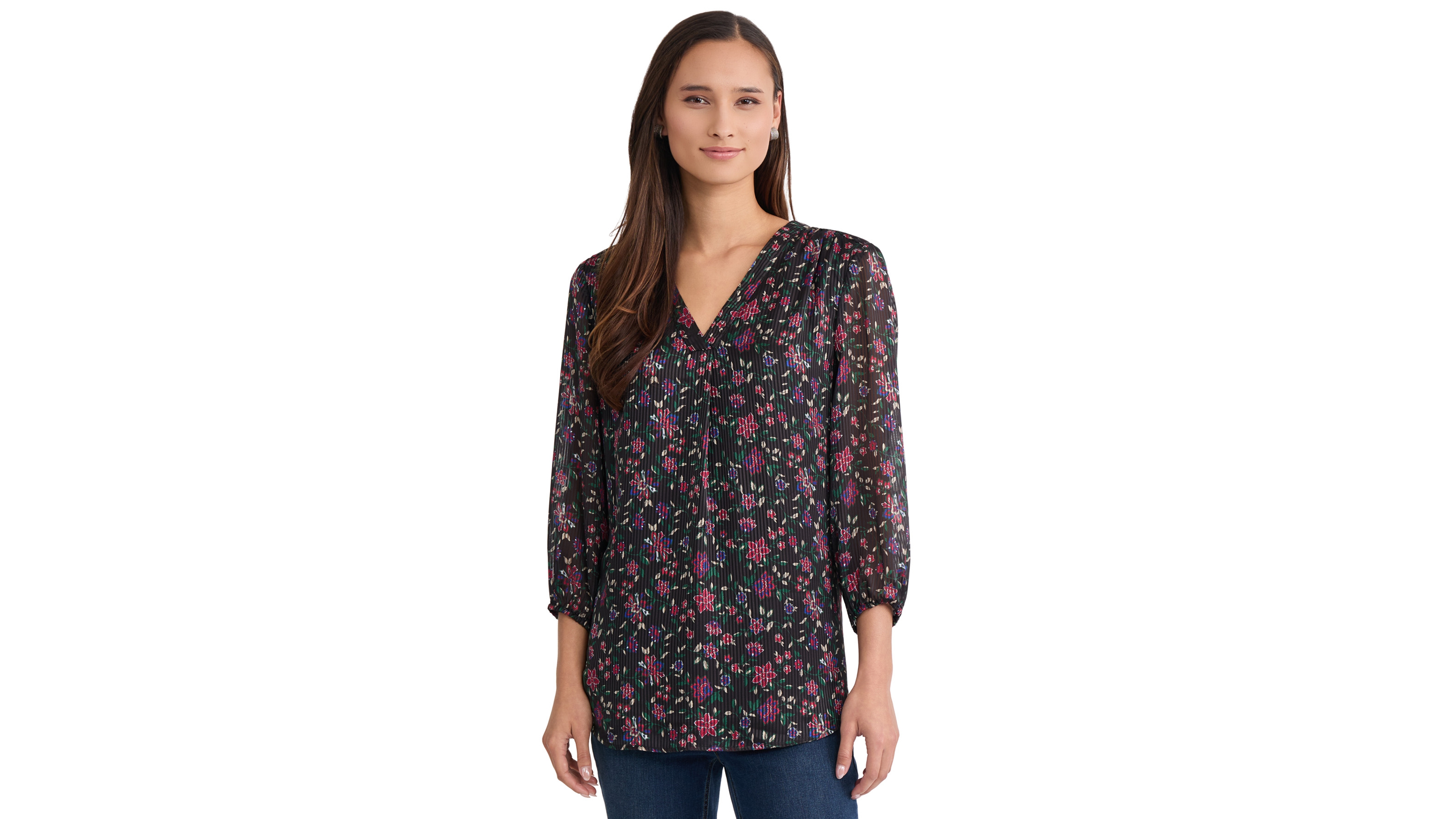 Jones New York Women's 3/4-Sleeve V-Neck Floral-Print Tunic