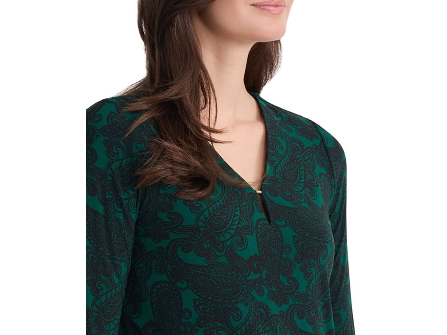 Женская блузка Jones New York V-Neck 3/4-Sleeve Paisley-Print, цвет: Тёмно-зелёный / Чёрный — фото 3