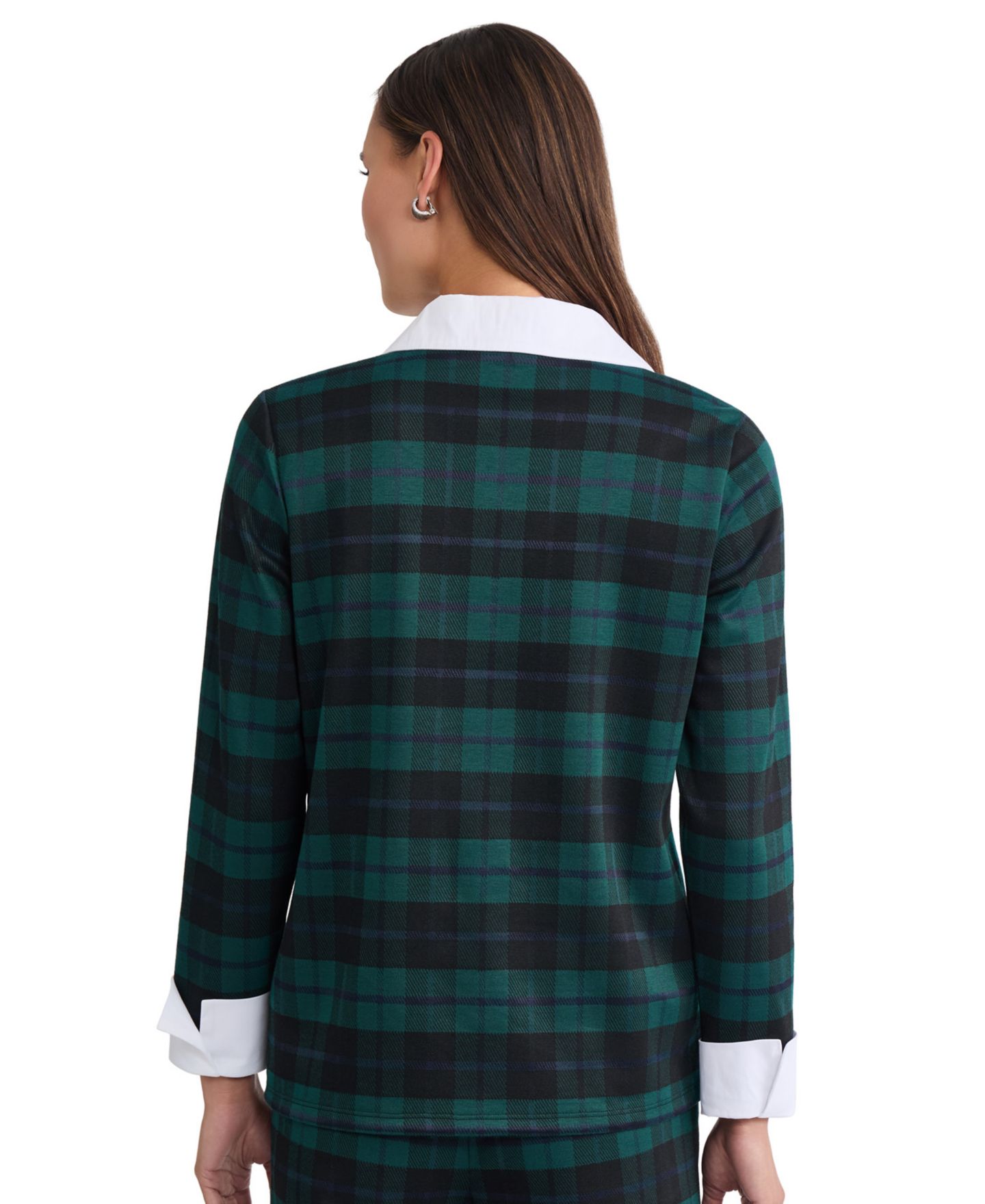 Женская блузка Jones New York Long-Sleeve V-Neck Plaid, цвет: Тёмно-зелёный разноцветный — фото 4
