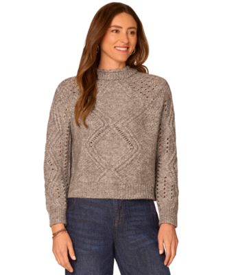 Petite Double-Layered Cable-Knit Mock-Neck Sweater