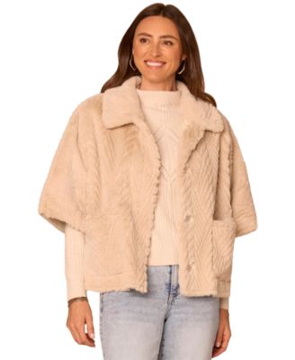 Women's Faux Fur Wide Collar Short Sleeve Caplet