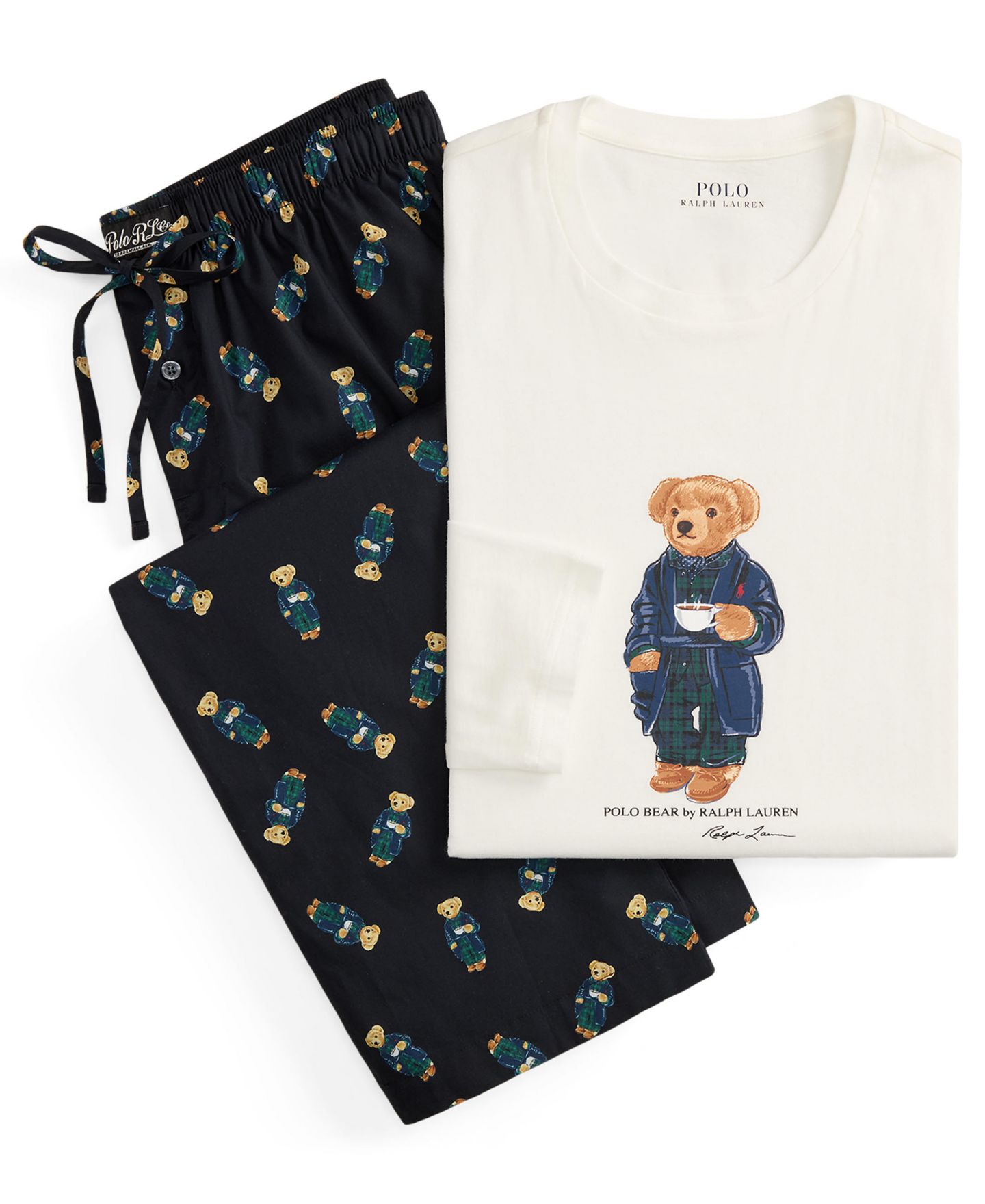 Мужской комплект Polo Ralph Lauren Polo Bear Long-Sleeve Top and Pants, 2-Piece Gift Box, цвет: Белый / Чёрный — фото 5