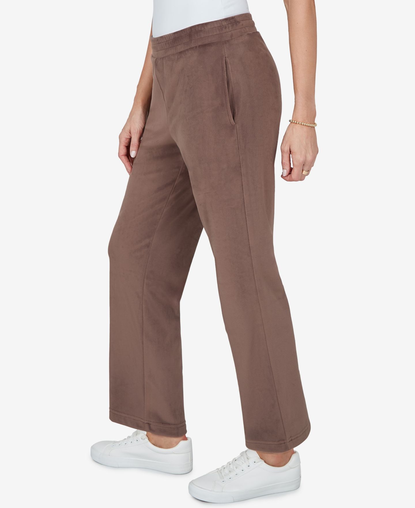 Женские брюки Alfred Dunner Petite Elastic-Waist Straight Faux-Suede, цвет: Мокко — фото 3