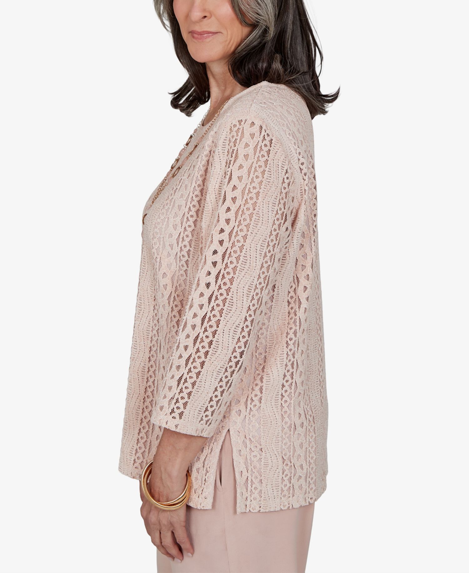 Petite 3/4-Sleeve Lace Knit Blouse